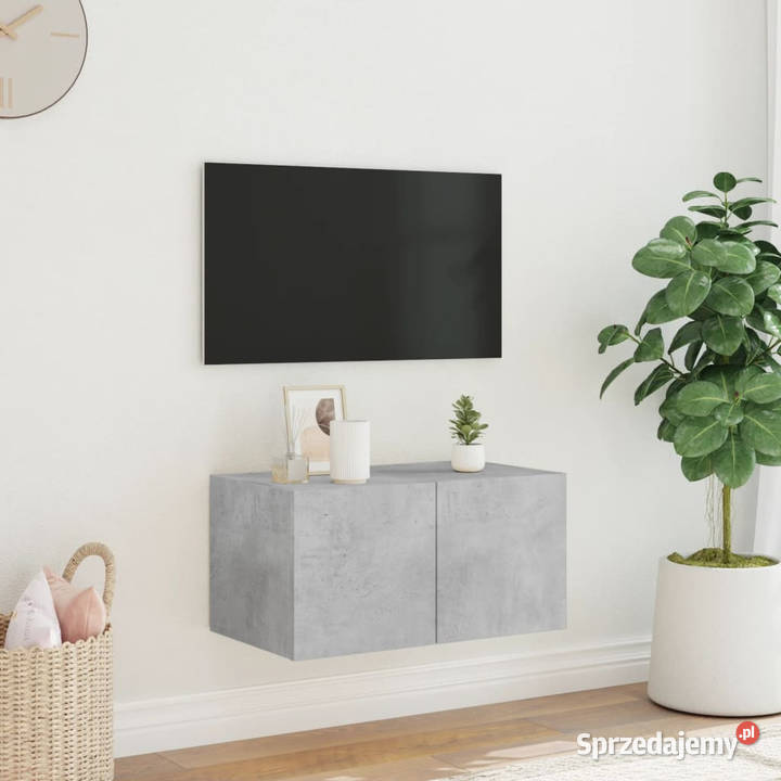 Ścienna szafka TV z LED szarość betonu 60x35x31 Warszawa