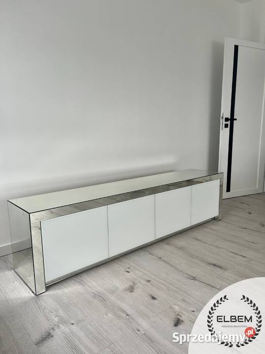 Lustrzana szafka RTV Glamour białe szklane 180cm Warszawa