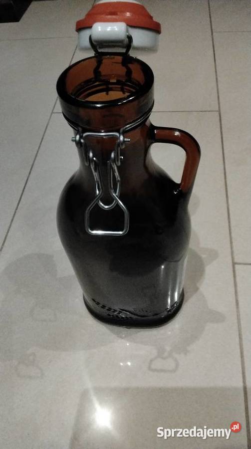 Butelka Szklana z Porcelanką 1 L Brązowe Szkło Nowa Sól