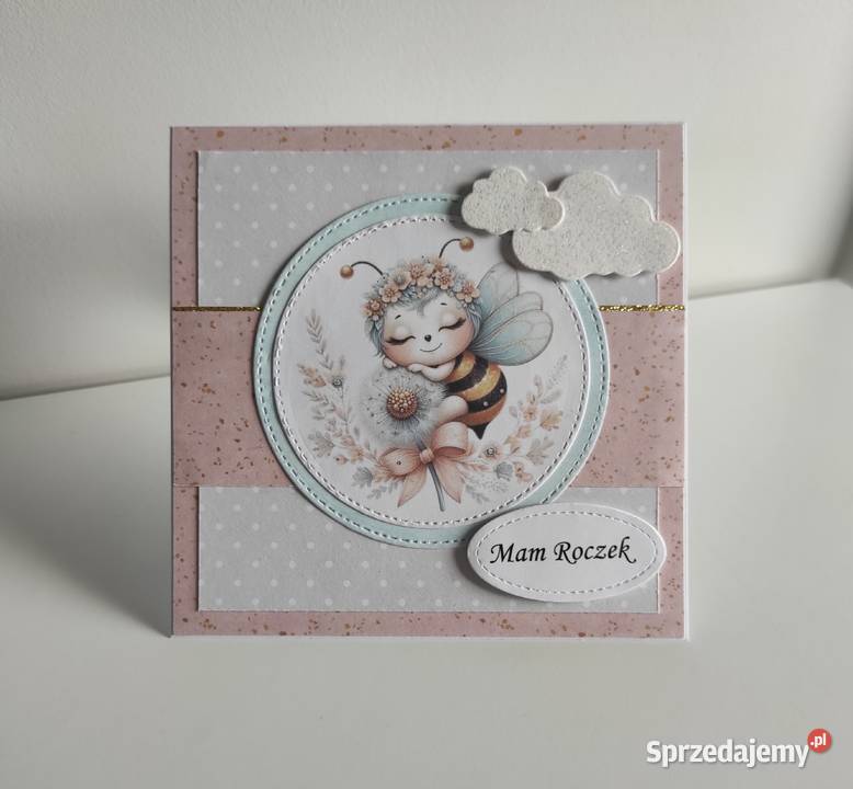 Kartka ręcznie robiona na urodziny roczek Rękodzieło Łódź