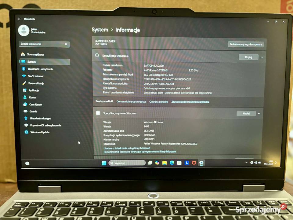Laptop Lenovo LOQ 15ARP9 156 AMDRyzen 5 IBM/Lenovo Elbląg