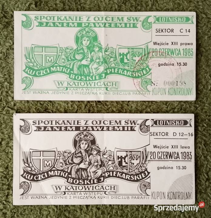 2 karty wstępu Jan Paweł II Muchowiec Katowice