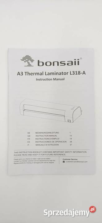 Laminator termiczny BONSAII L318A A3 A4 A5 mazowieckie Ząbki sprzedam