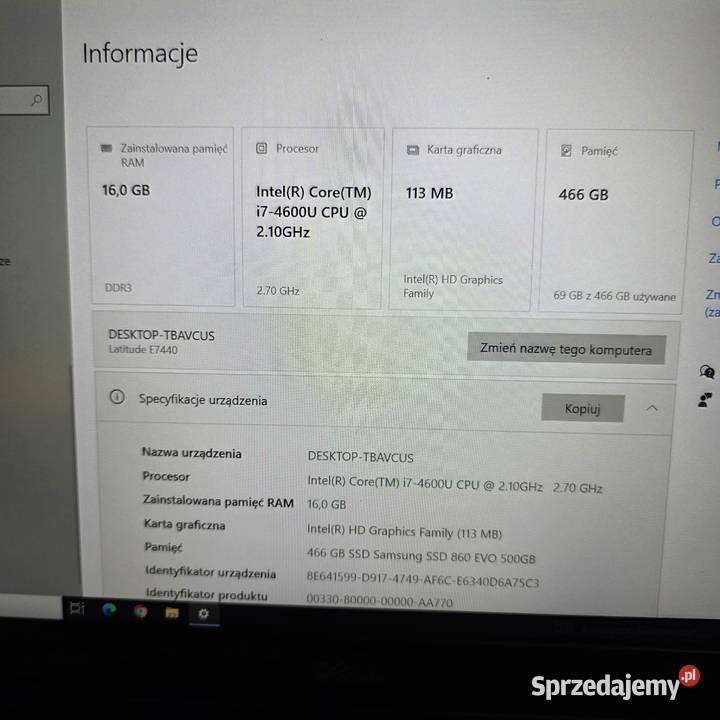 Dell e7440 i7 16gb ramu ssd 512gb Diagnostyka Iława