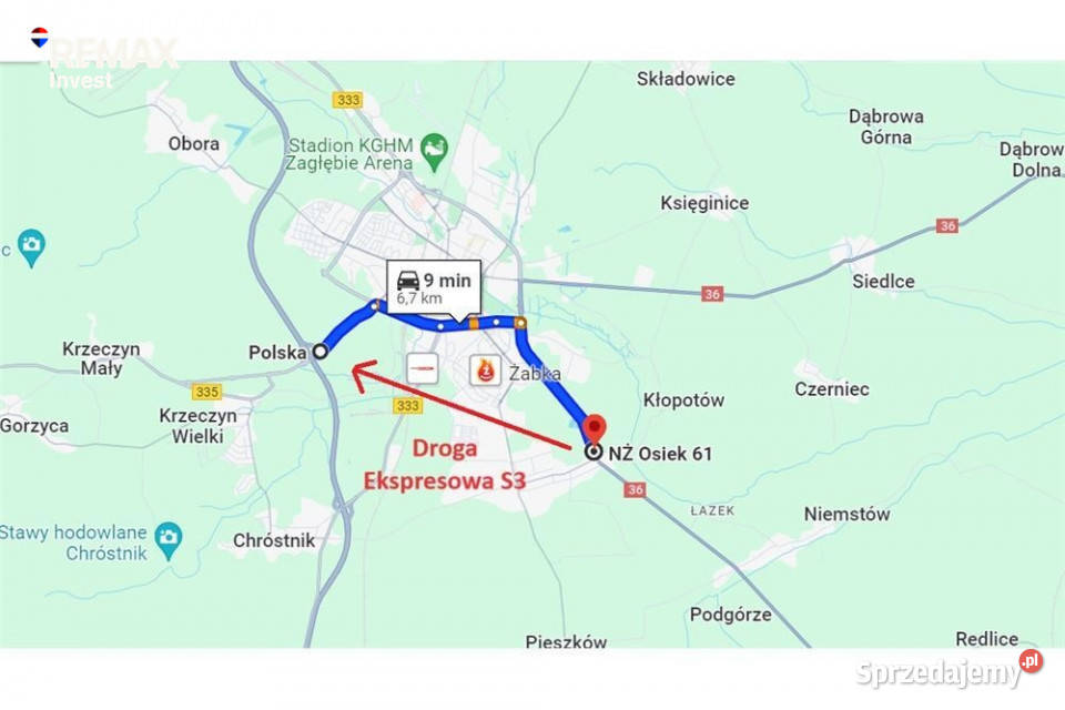 Tereny produkcyjno magazynowo usługowe DK 36 dolnośląskie Osiek
