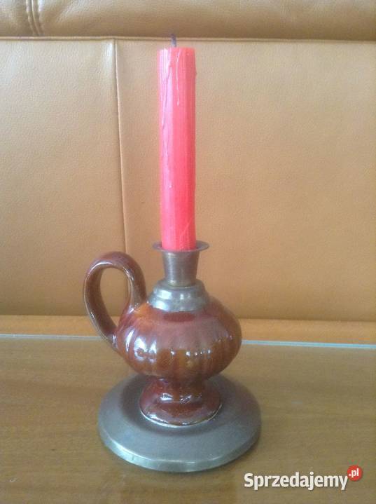 Stary kaganekświecznik ceramiczny z metalowymi Opole sprzedam