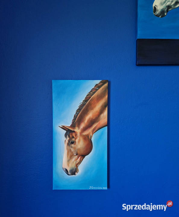 Oryginalny obraz olejny koń 30x60 Nowy Sącz sprzedam
