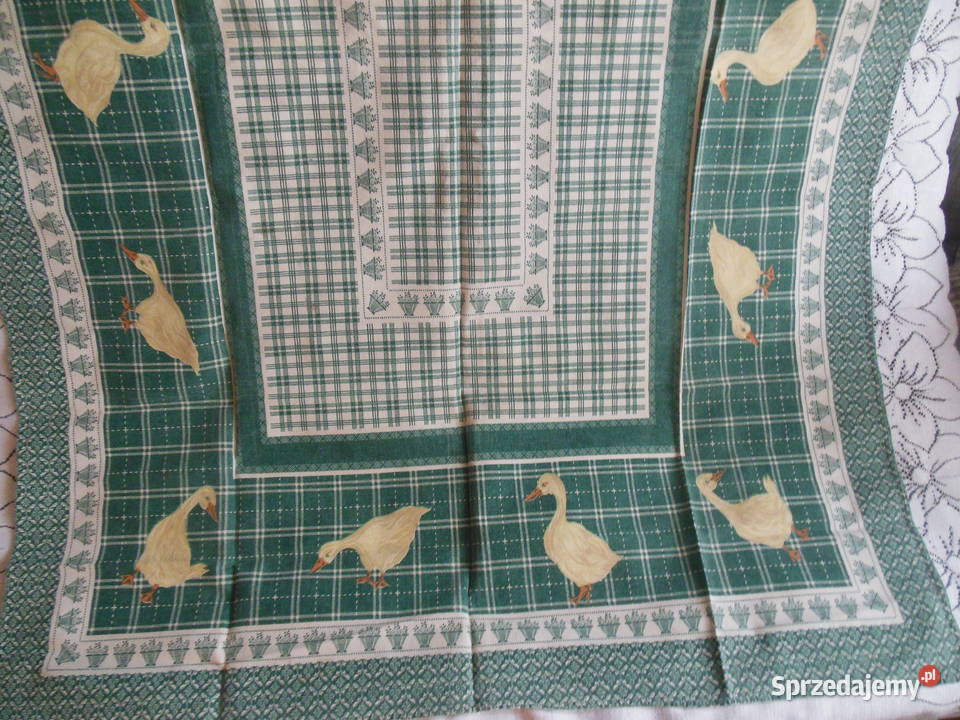 Obrus kuchenny zielony w gąski PRL Kielce