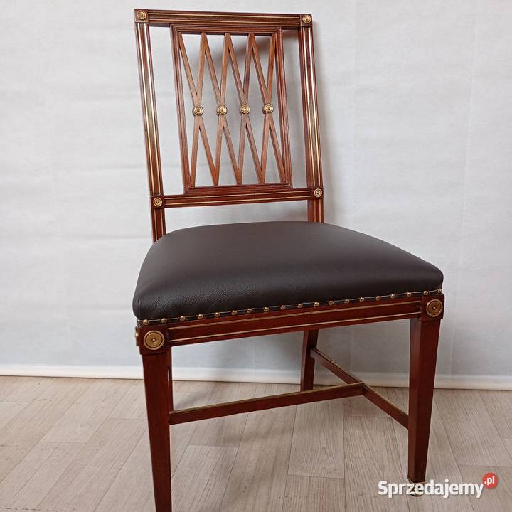 Krzesło lata 30te mahoń skóra inkrustowane Meble Puszczykowo