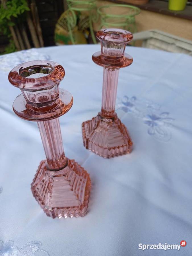 Dwa świeczniki szkło rozalinowe Kolekcja Poznań