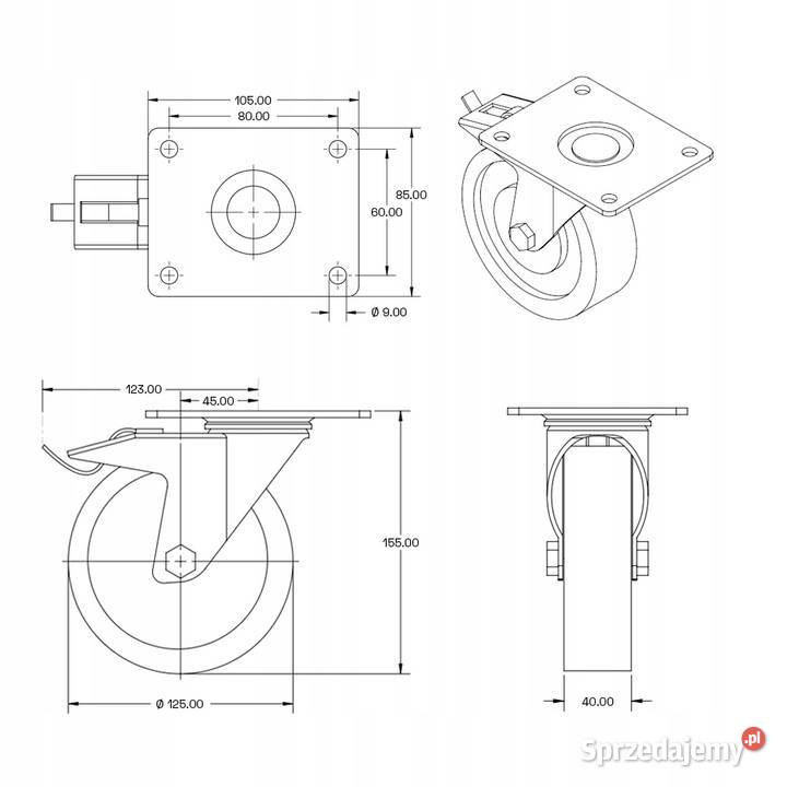 Koło Obrotowe z Hamulcem Fi 125mm Kółko 180 z Kozienice sprzedam