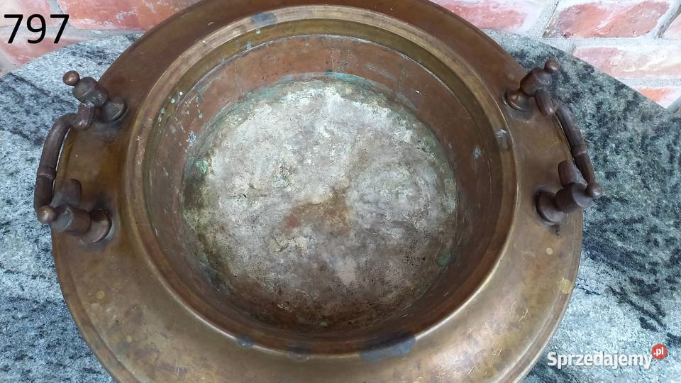 Mosiężna misa z uchwytami Donica 797 Antyki zachodniopomorskie