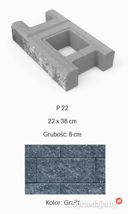 Moduły systemu ogrodzenia łupanego Muro 8 P22 Bloczki Bełchatów