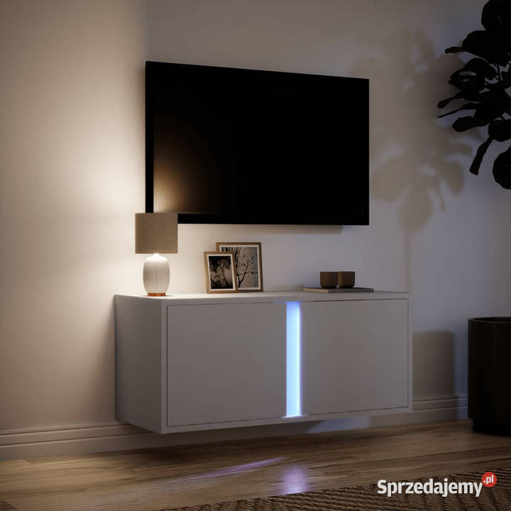 Ścienna szafka TV z LED biała 80x31x35 WM852257 Warszawa