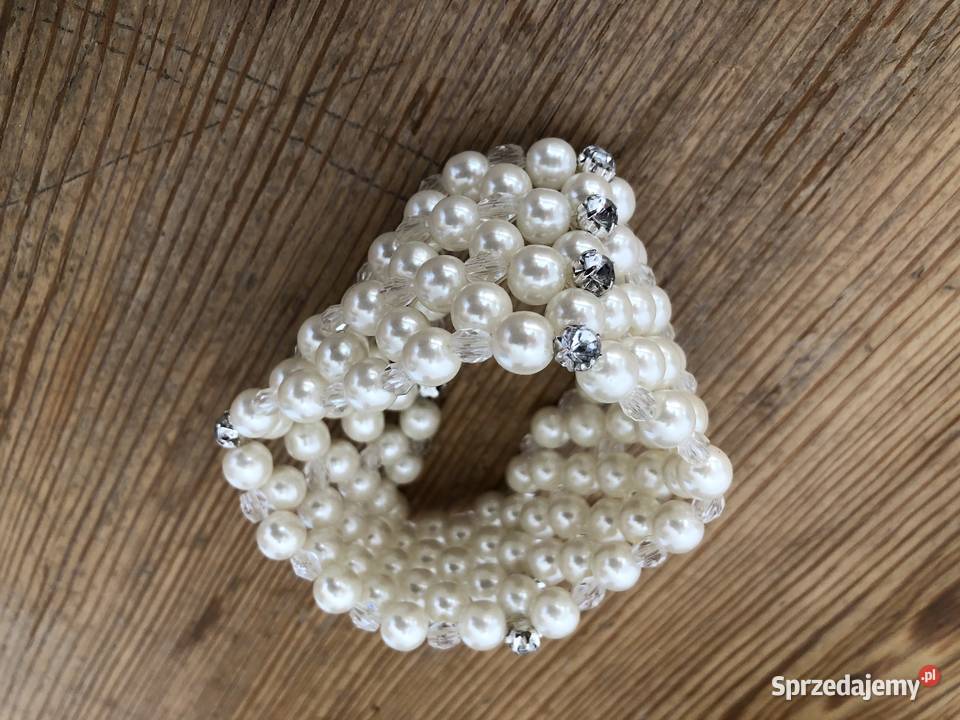 Bransoletka z białych pereł sztucznych na gumce pomorskie Gdańsk