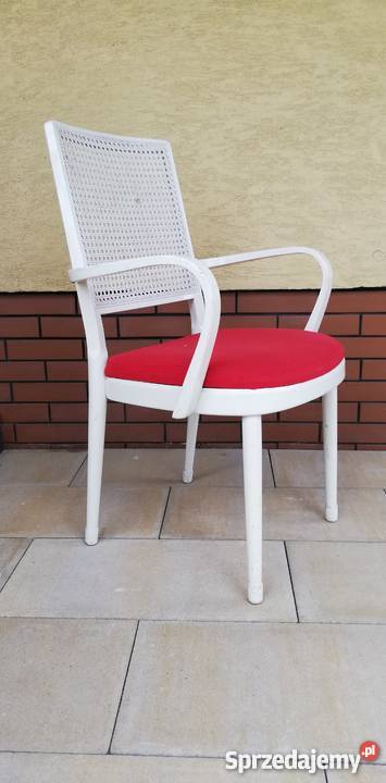Krzesło THONET oryginalne gięte białe fotel drewniany rafia