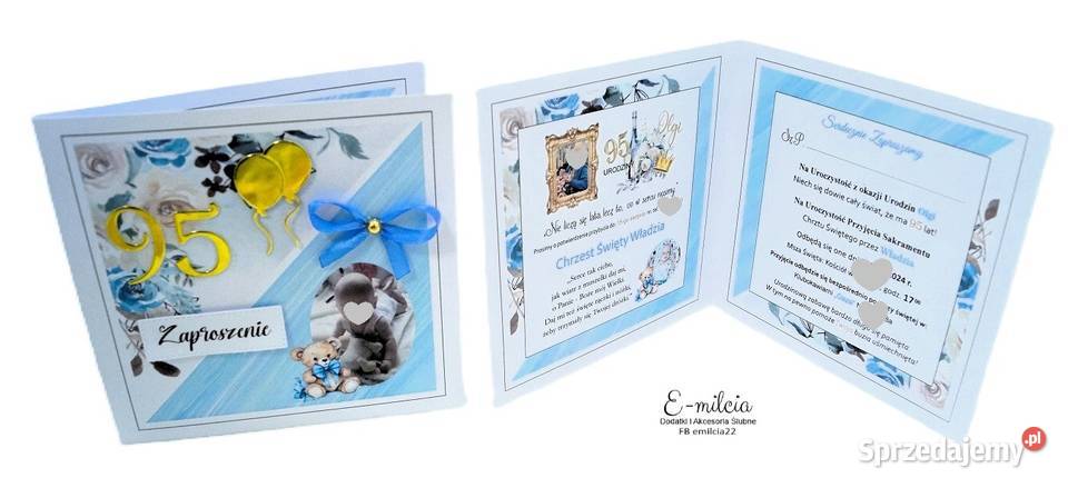 Zaproszenie 2 w 1 z okazji Chrztu Św i 1 urodzin Zielona Góra