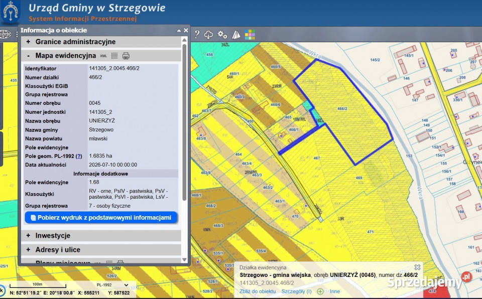 Wyjątkowa działka rzeką Wkrą 168 ha 200 m linii