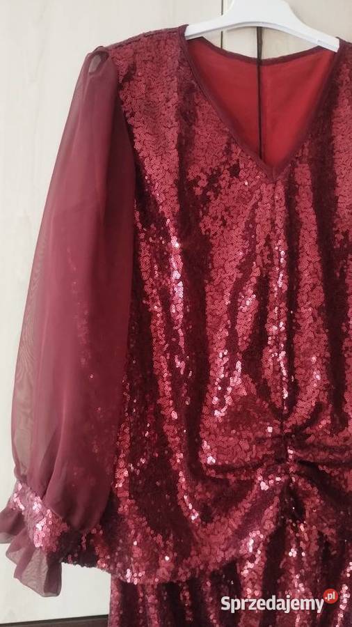 Bordowa Sukienka cekinowa Kolbuszowa