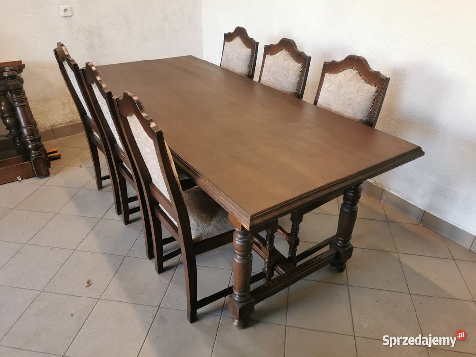 Zestaw dębowy stół z 6 krzesłami meble holenderskie