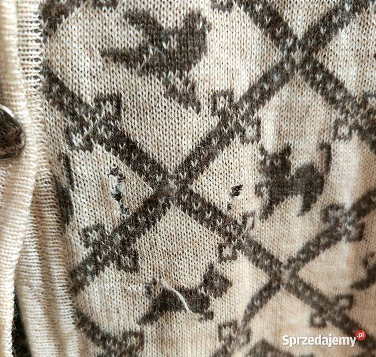 Sweter kardigan wełniany M 38 wełna beżowy wzór Szczecin