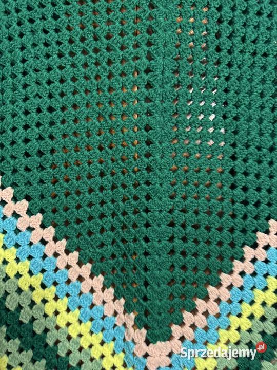 Chusta szydełkowa zielona vintage z czasów PRL śląskie Częstochowa