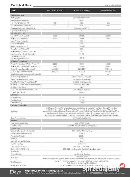 DEYE Falownik hybrydowy 6kW SG05LP1 1fazowy sprzedam