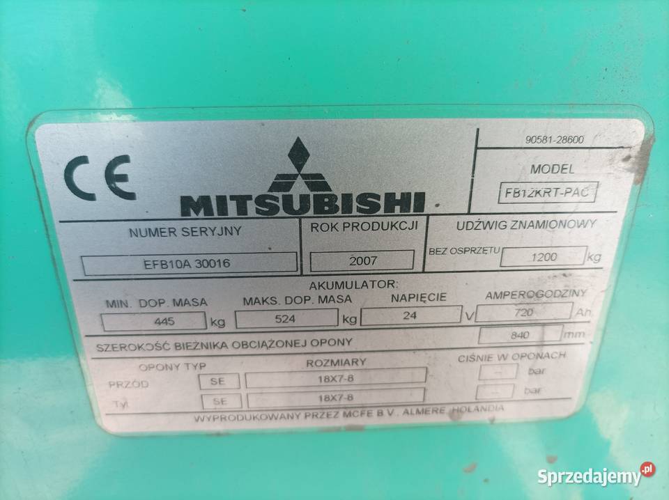 Wózek widłowy Mitsubishi EFB10A 30016UDZWIG 1200 Nowy Tomyśl