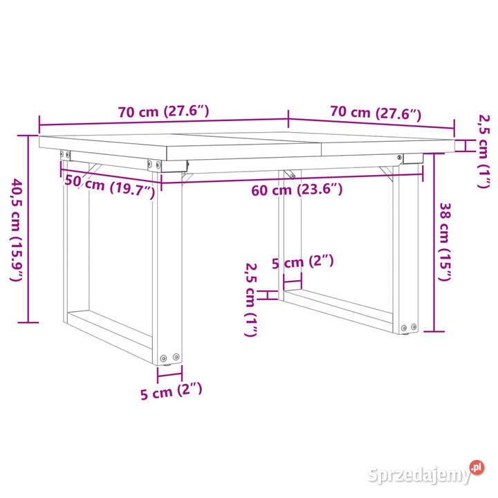 Stolik kawowy z czworokątnymi nogami 70x70x405