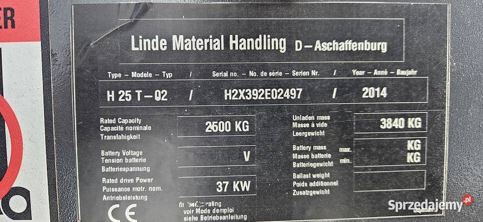Wózek widłowy LINDE H25T02 z 2014r Maszt Triplex Nowy Dwór Mazowiecki