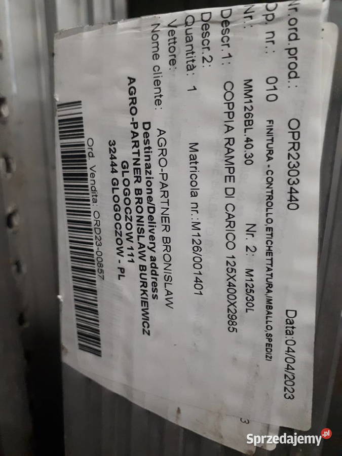 Najazdy aluminiowe 3 m 6 ton TUV METALMEC Włochy Głogoczów sprzedam