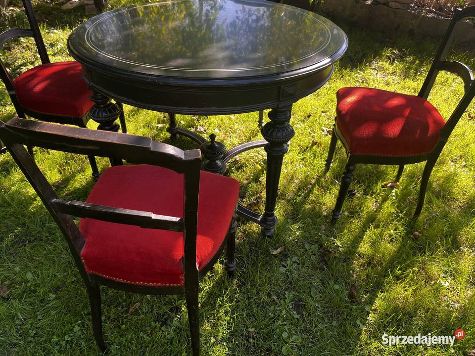 Stół okrągły z krzesłami Napoleoński kawowy Góra