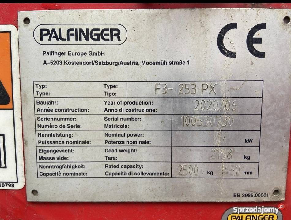 Wózek widłowy Palfinger F3253 PX podwieszany Sucha Beskidzka