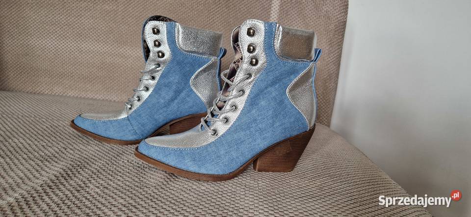 botki wiązane r 38 jeans jeansowe niebieskie 24.5cm Kraków
