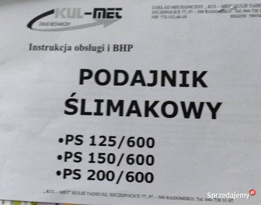 Podajnik ślimakowy Środa Śląska sprzedam