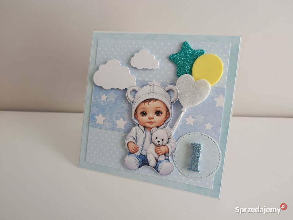 Kartka ręcznie robiona na urodziny roczek 02 Łódź