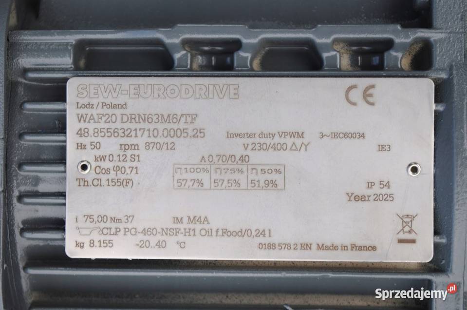 Motoreduktor kątowy 012kw 12obrmin Firmy SEW Kargowa