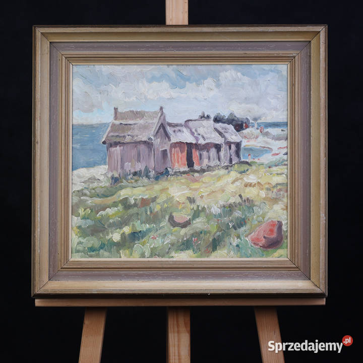 ARTexpert Obraz Olejny Nadmorski Pejzaż Chaty Dobrzany