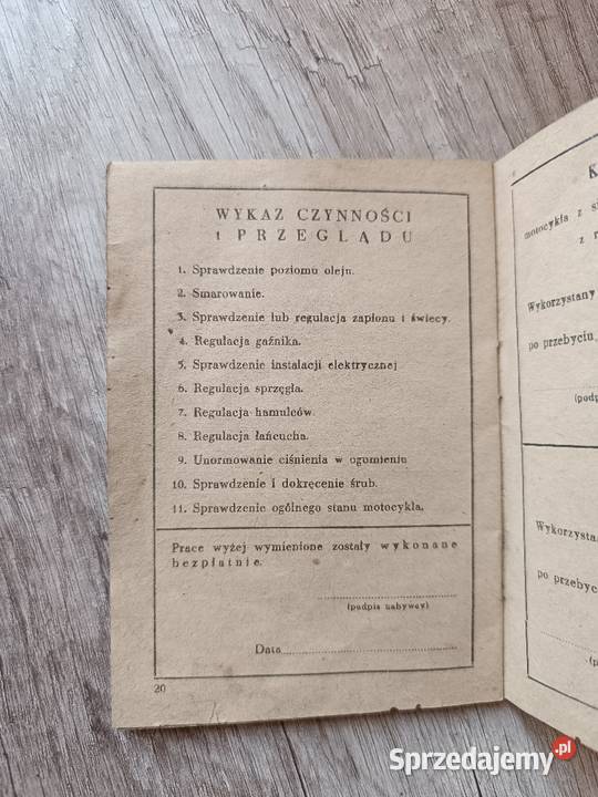 Książka gwarancyjna motocykla WSK M06L WSK Rzeszów