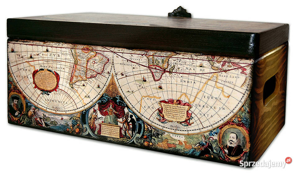 KUFEREK drewniane pudełko STARA MAPA duża Bydgoszcz