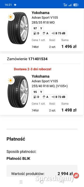 Opony Yokohama Advan Sport 2554018 2853518 Warszawa