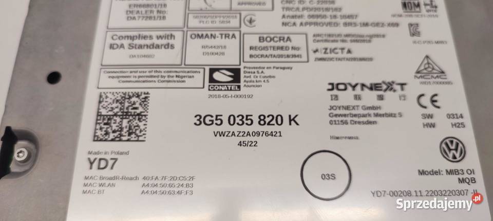 VW TIGUAN II CZYTNIK NAWIGACJI 3G5035820K