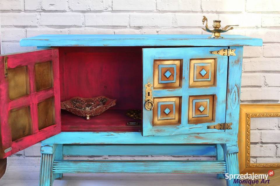 Turkusowa komoda boho oryginalna Jelcz-Laskowice