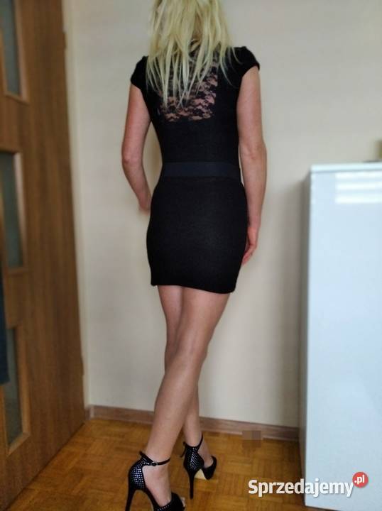 LUX sukienka czarna mini wstawki koronki krótki Łapy