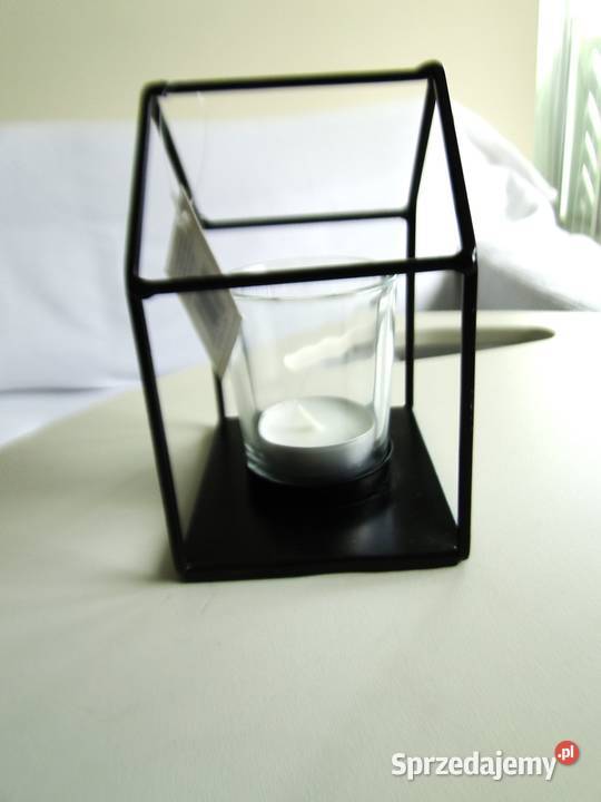 Nowy metalowy świecznik szklany wkład czarny sprzedam