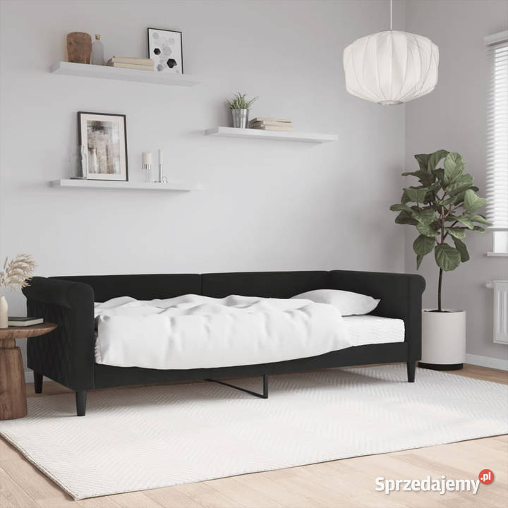 Sofa z materacem do spania czarna aksamit 80x200 68cm