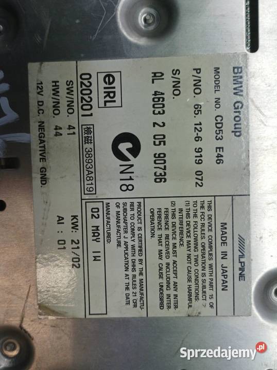 RADIO CD 6919072 Bmw Seria 3 IV 19982006 E46 osobowe