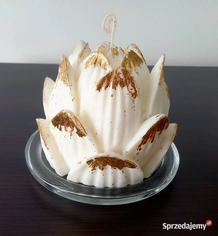 Duża świeca sojowa ze złoceniem Kwiat lotosu Kraków sprzedam