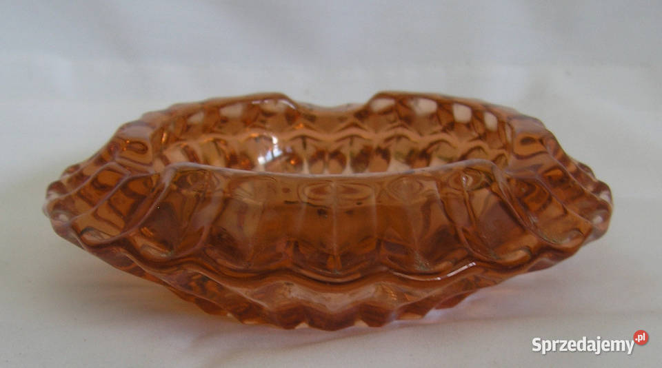 popielniczka vintage szkło łososiowaD Porcelana i szkło Bartków