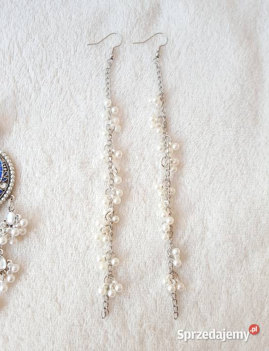 Długie kolczyki niebieski srebrny kolor Kolczyki Szczecin sprzedam